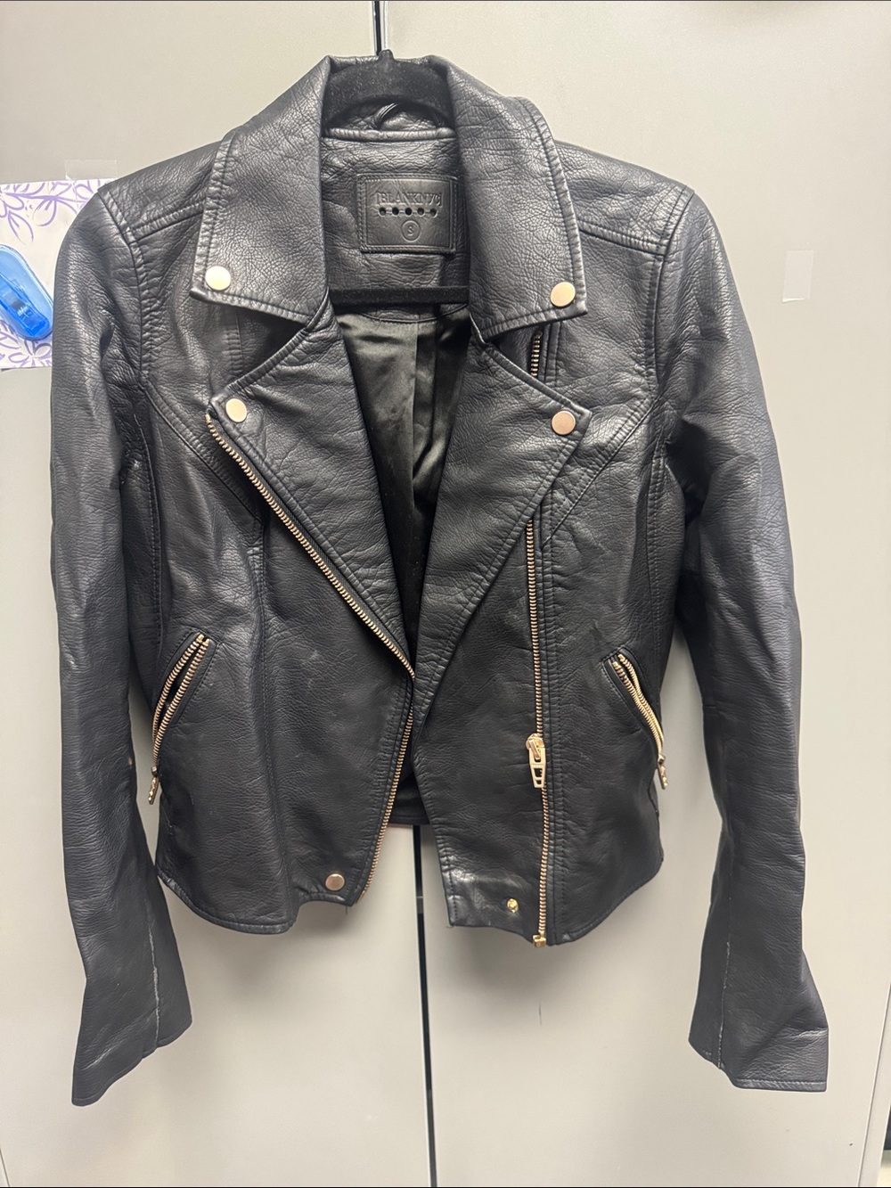 Blank NYC Black Leather Moto Jacket with Gold Hardware